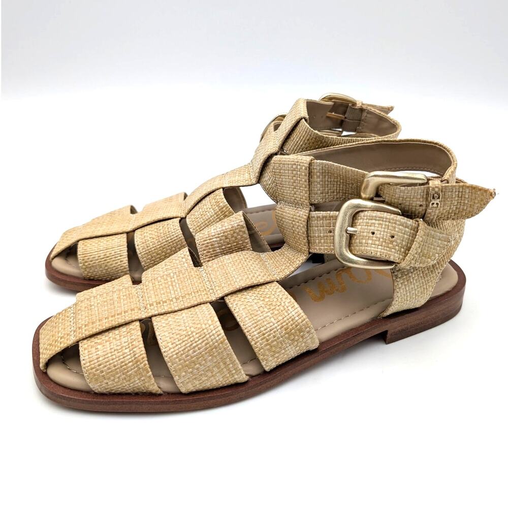Sam Edelman Woven Natural Beige Buckle Sandals